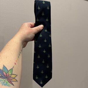 Xmas tree Navy Blue Tie with Green Accents